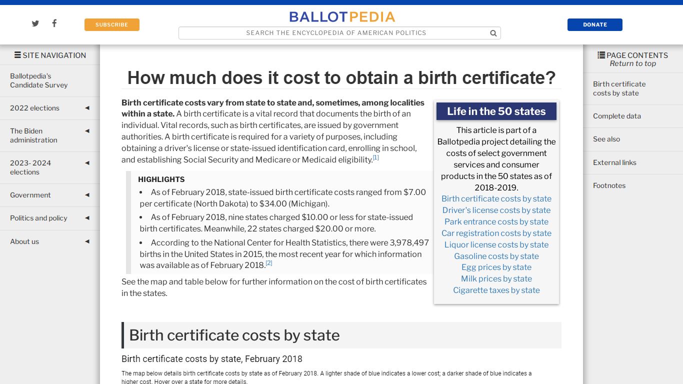 How much does it cost to obtain a birth certificate? - Ballotpedia